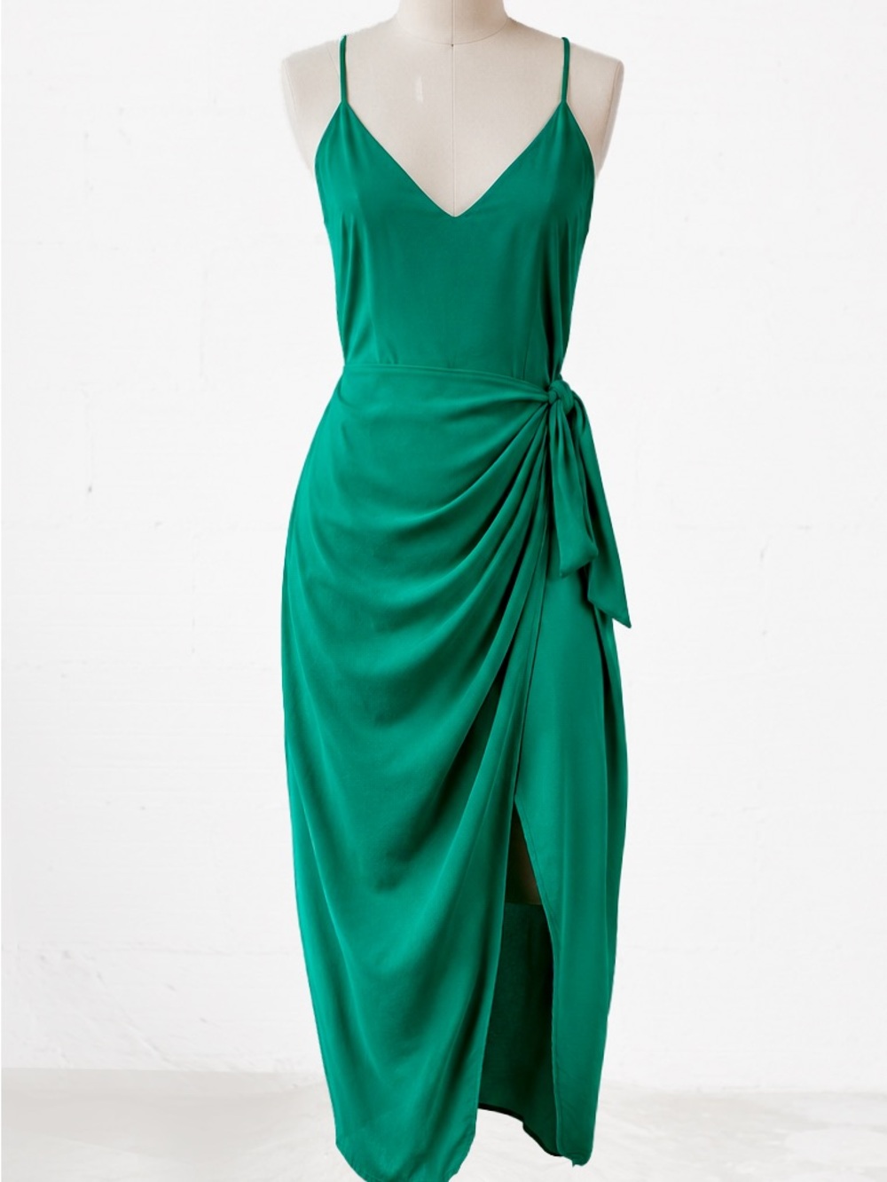 Tyche Emerald Green Midi Wrap Dress  Side Tie sz L